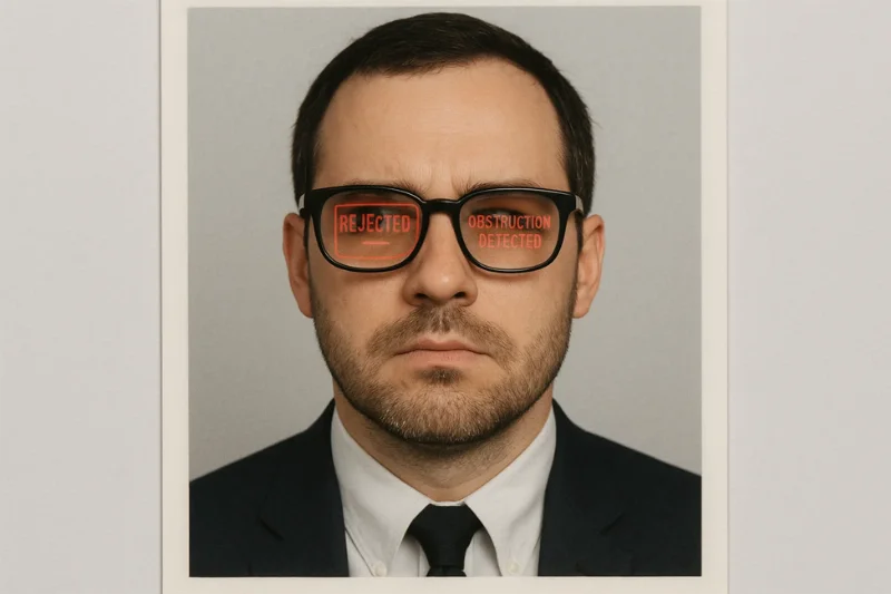 lens reflection on passport photo