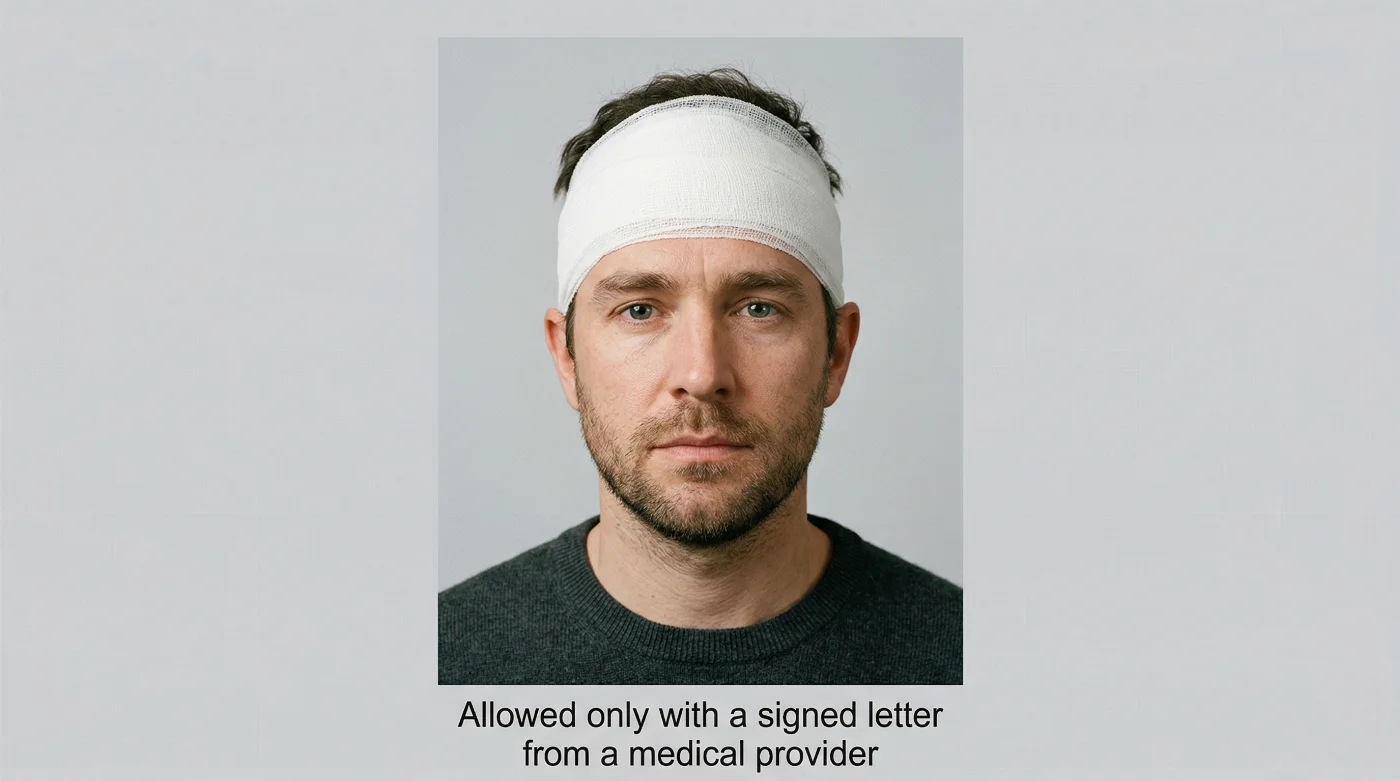 can i wear medical head cover on passport photo