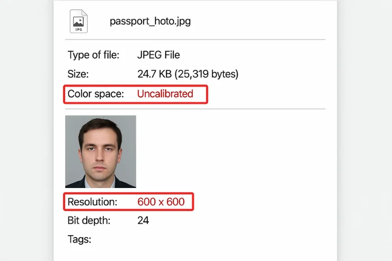 Screenshot of file properties showing mismatched color profile or nonstandard metadata flagged in red