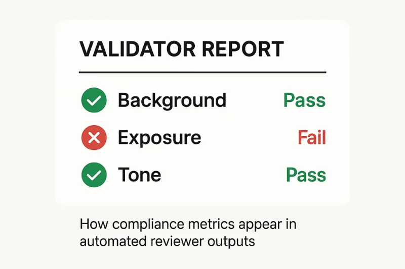How compliance metrics appear in automated reviewer outputs