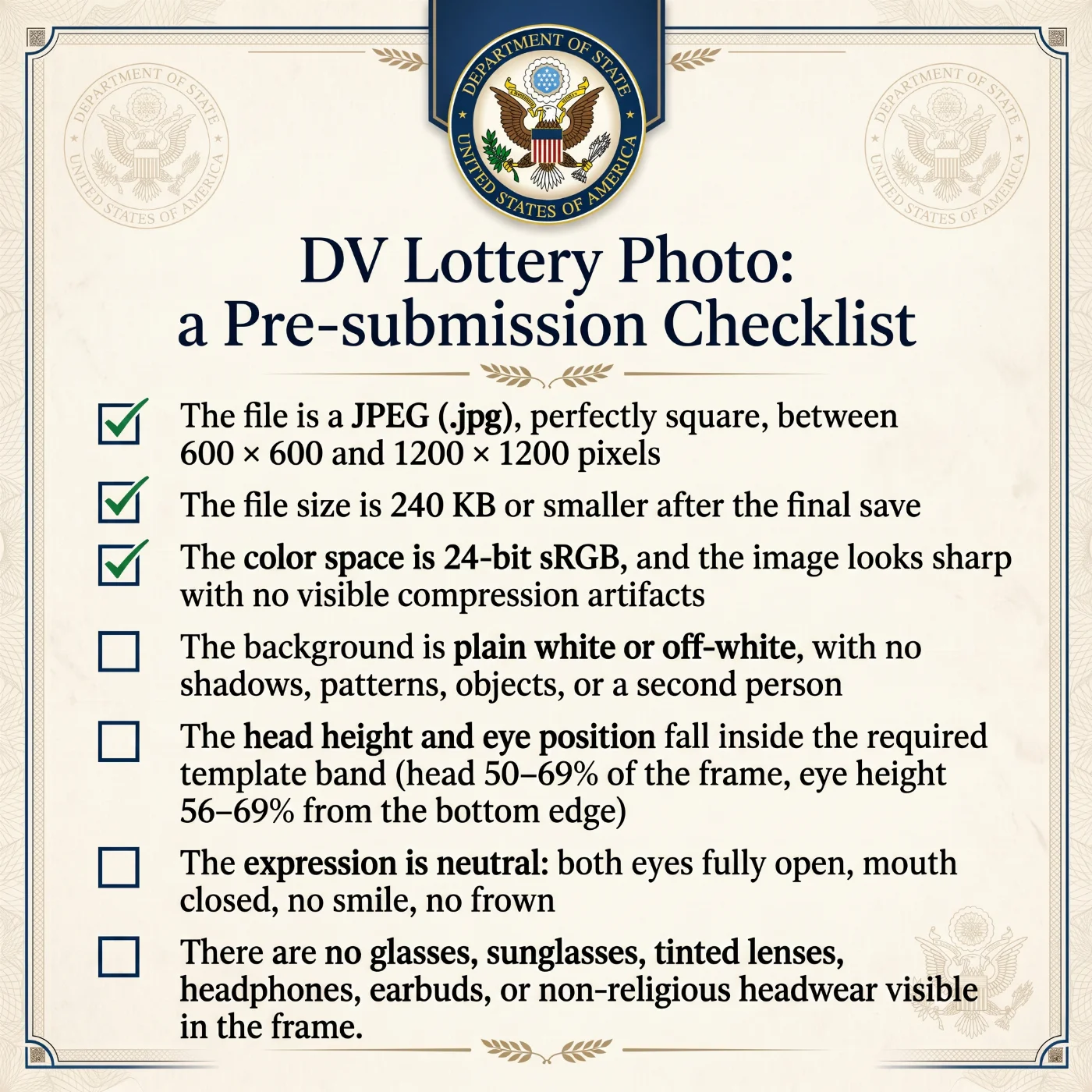 dv lottery photo checklist
