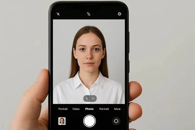 the ideal shot for a passport photo with good focus, lighting, and positioning on Android phone