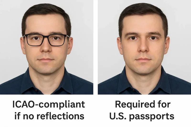 can i wear glasses in passport photo