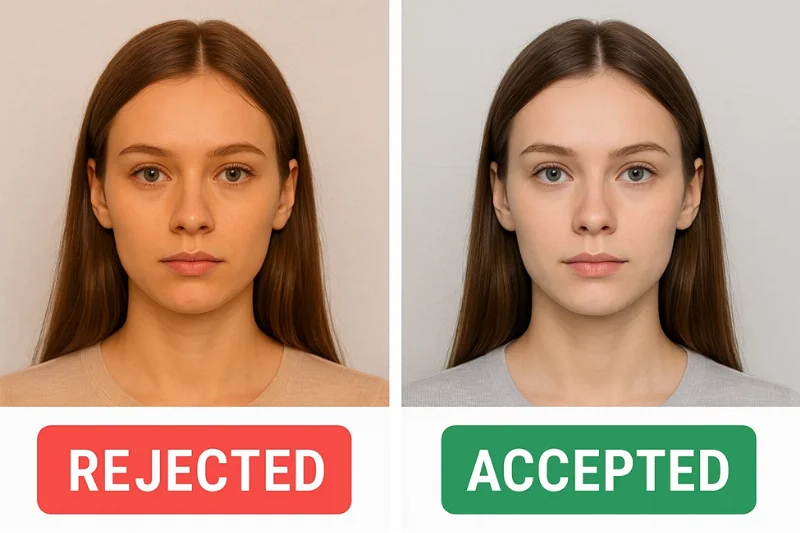 Side-by-side—left: orange-tinted image rejected; right: accurate color balance accepted