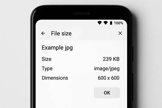 Example showing the file size displayed on an Android device, ensuring it is under the 240 KB limit