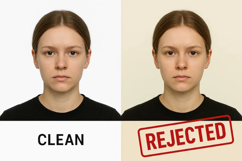 Comparison between a clean white background and an off-white/tinted background rejected by the system