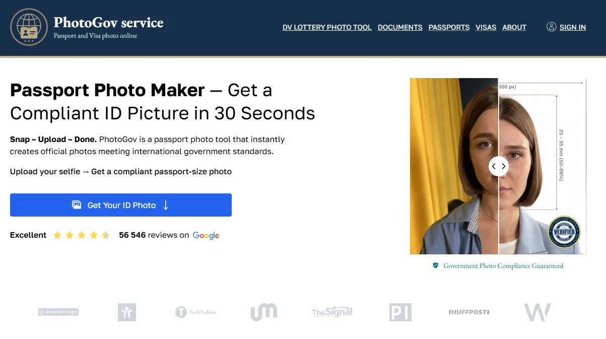 Screenshot of PhotoGov passport photo maker