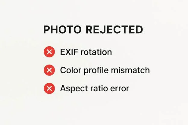 EXIF rotation, color profile mismatch, and aspect ratio error