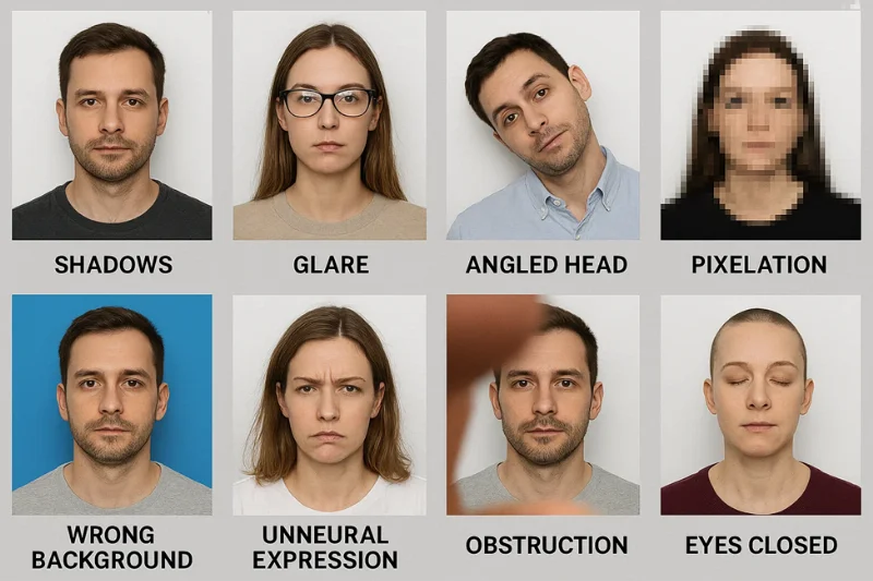 Grid of eight small example photos, each showing a different unfixable issue