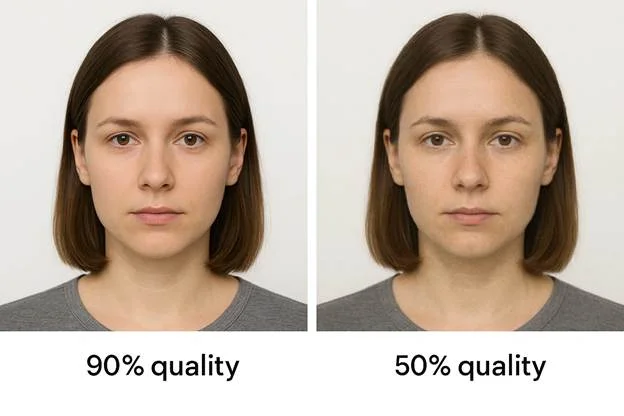 two JPEGs side-by-side: left at 90% quality, right at 50% quality