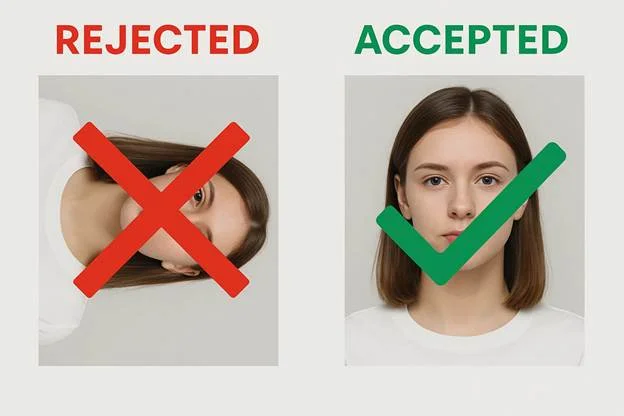 “Rejected” over a JPEG due to EXIF rotation, and “Accepted” passport photos
